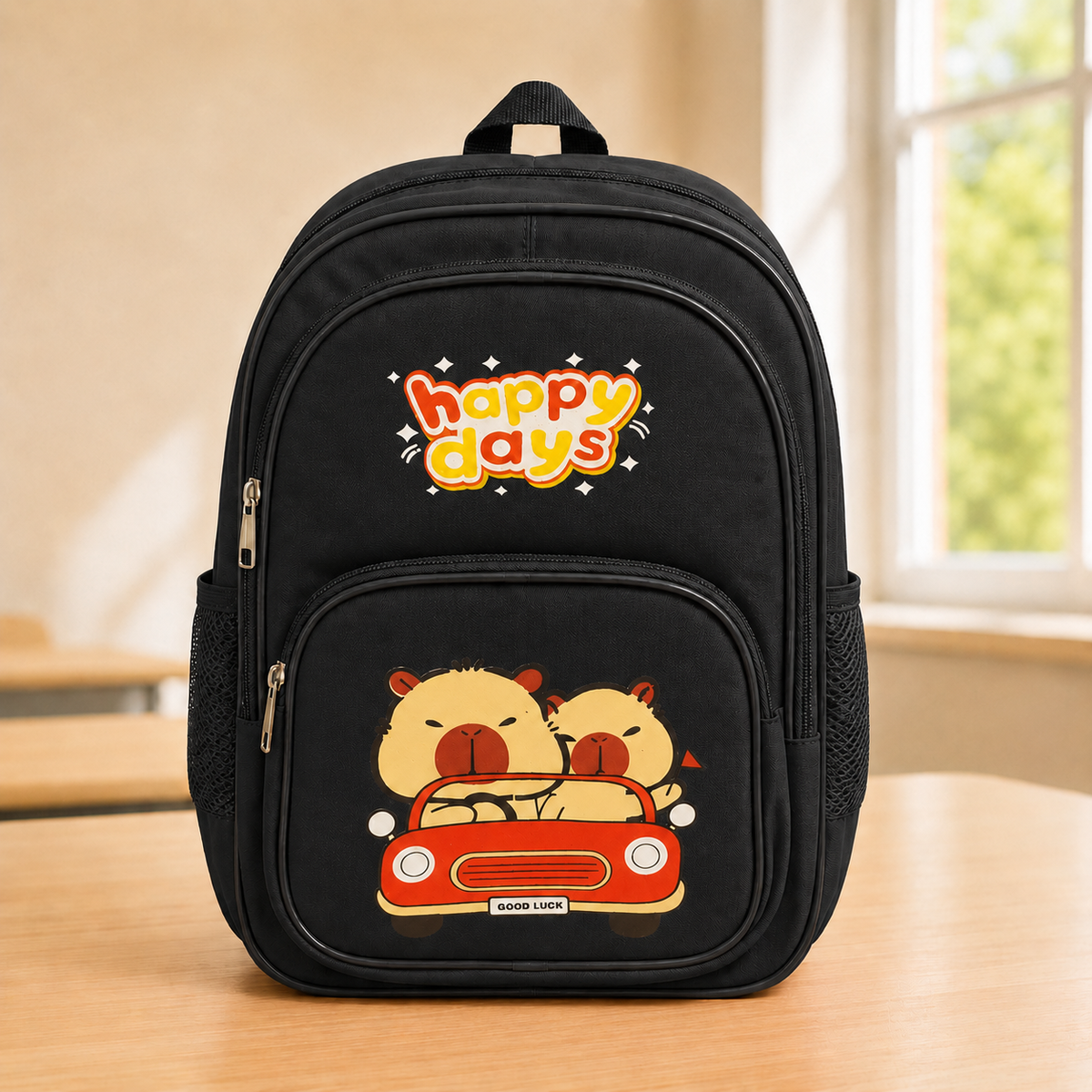Happy Days Black Bear Cartoon School Backpack for Kids - BLOOMPACK™