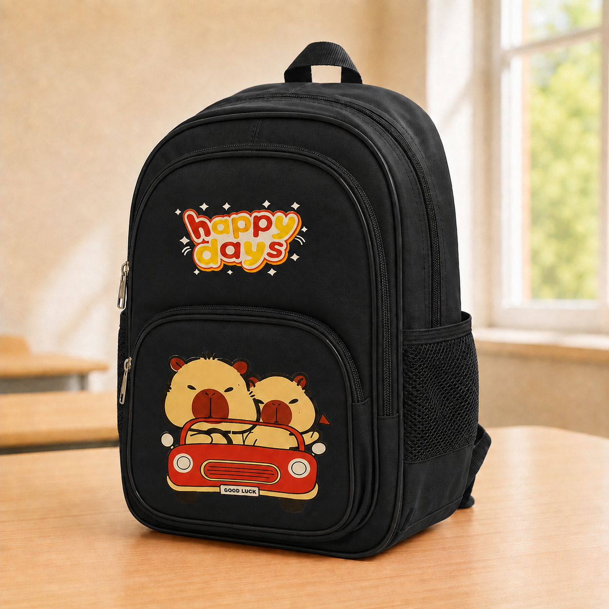 Happy Days Black Bear Cartoon School Backpack for Kids - BLOOMPACK™
