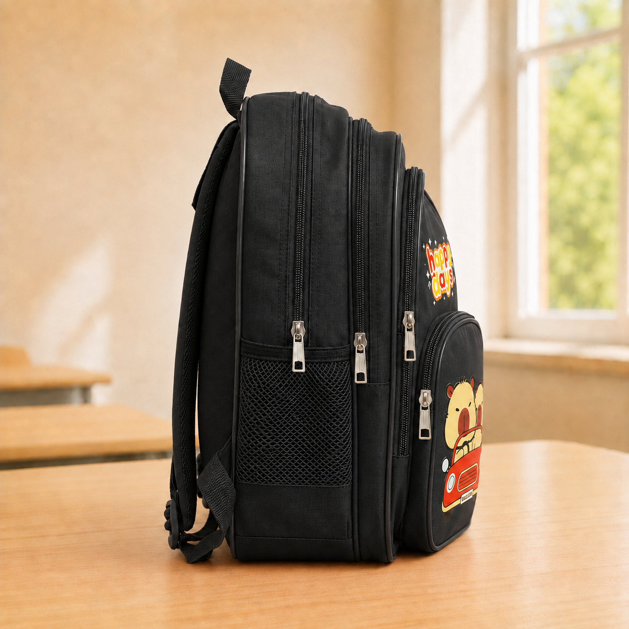 Happy Days Black Bear Cartoon School Backpack for Kids - BLOOMPACK™