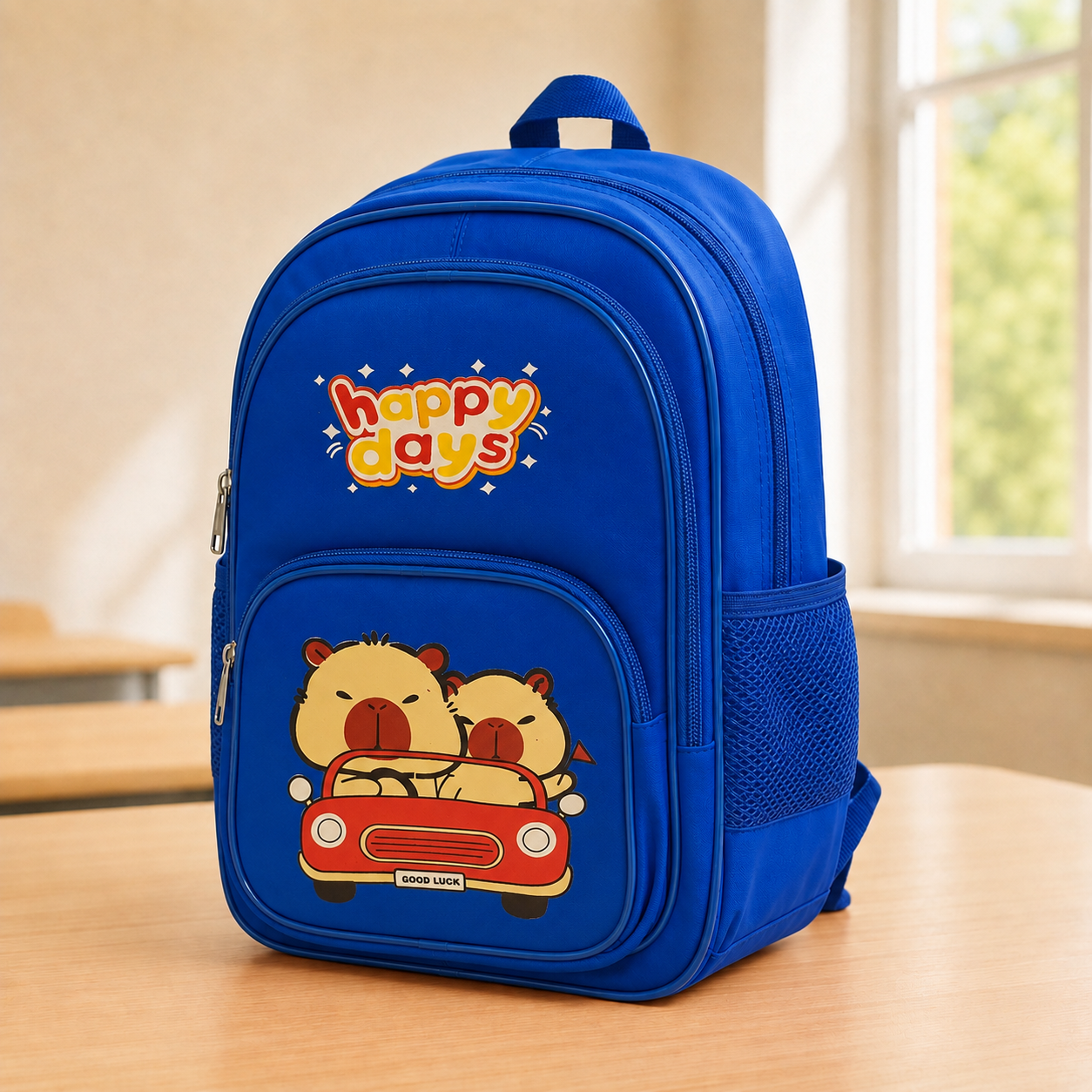 Happy Days Blue Cartoon School Backpack for Kids - BLOOMPACK™